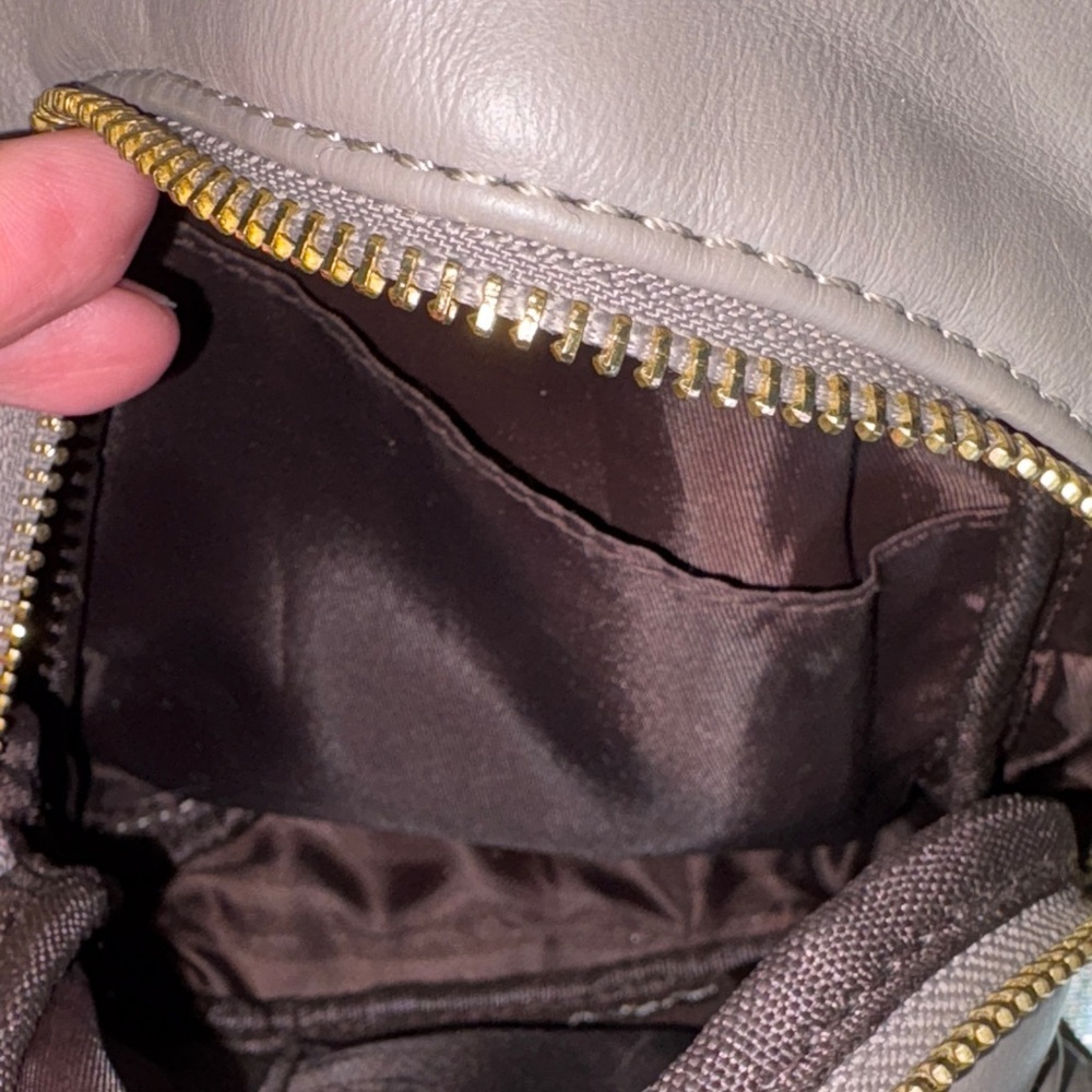 Beige/Gray Crossbody Bag with Gold Accents and adjustable straps​​ - Picture 4 of 7